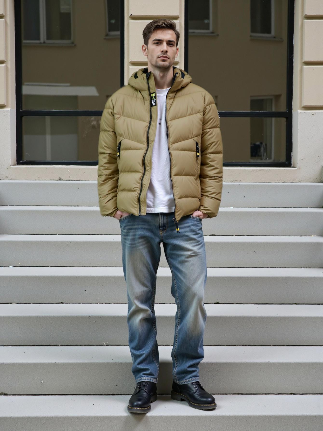 

Cinemore 2025 Winter Coat Men s Down Jacket with Pockets, Warm, Drawstring, Hooded, Short Parka Men s 8005 L темного кольору хакі