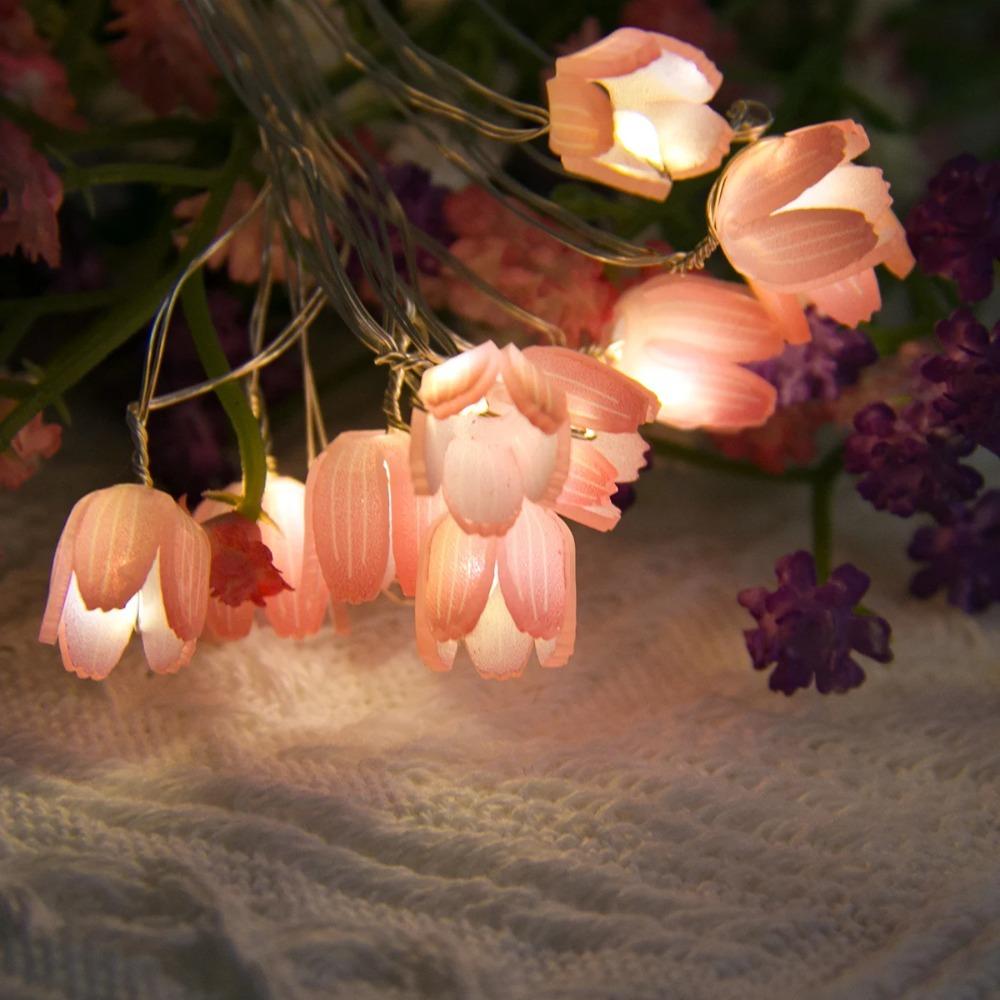 Battery Operated Flowers Night Light 5M 50LED Flower Fairy Light Tulip String Lights  Home