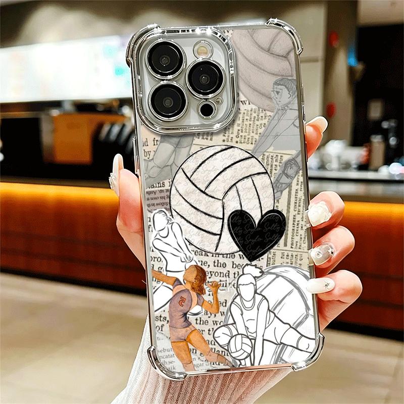 

Volleyball Sport Plating Phone Case For Iphone 16 17 Pro Max Air 16E 14 15 Plus 12 13 Mini Anti-Fall Airabag Cover iPhone 17 Pro