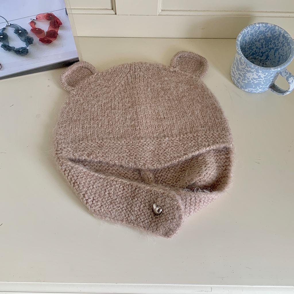 Fashion Cute Bear Ears Knitted Wool Hat Women's Autumn and Winter New Student Girl Warm Ear Protection Wool Hat