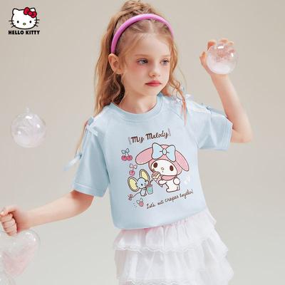 My Melody Girls' Short-Sleeve T-Shirt 2025 Summer Blue Cute Children's Summer Clothes Stylish Girls' Top