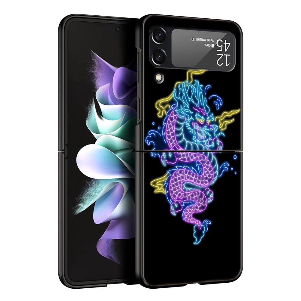 Phone Case for Samsung Galaxy Z Flip 3 4 5 Folding Mobile Shell Hard PC Fundas Capa Protect Cover Flamingo Neon Flower Wave Art
