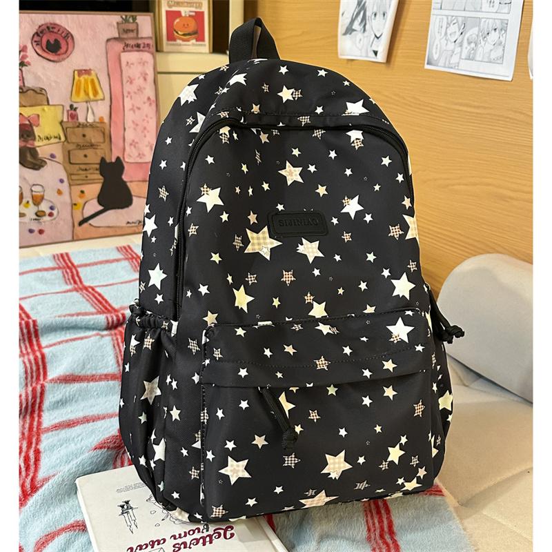 Star Print Large Capacity Backpack Grade 3-6 Student Schoolbag