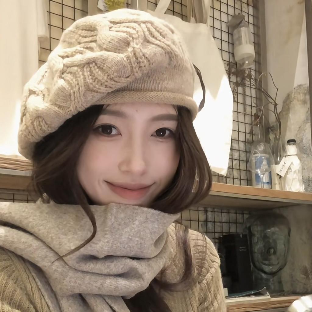 Solid color wool beret crochet casual versatile wool hat women's autumn and winter British retro knitted bud hat