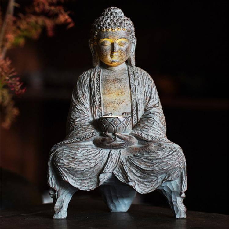 Buddhas Statue with Solar Light Home Garden Decors Sitting Meditating Buddhas Figurines for Outdoor Yard Lawn Ornaments