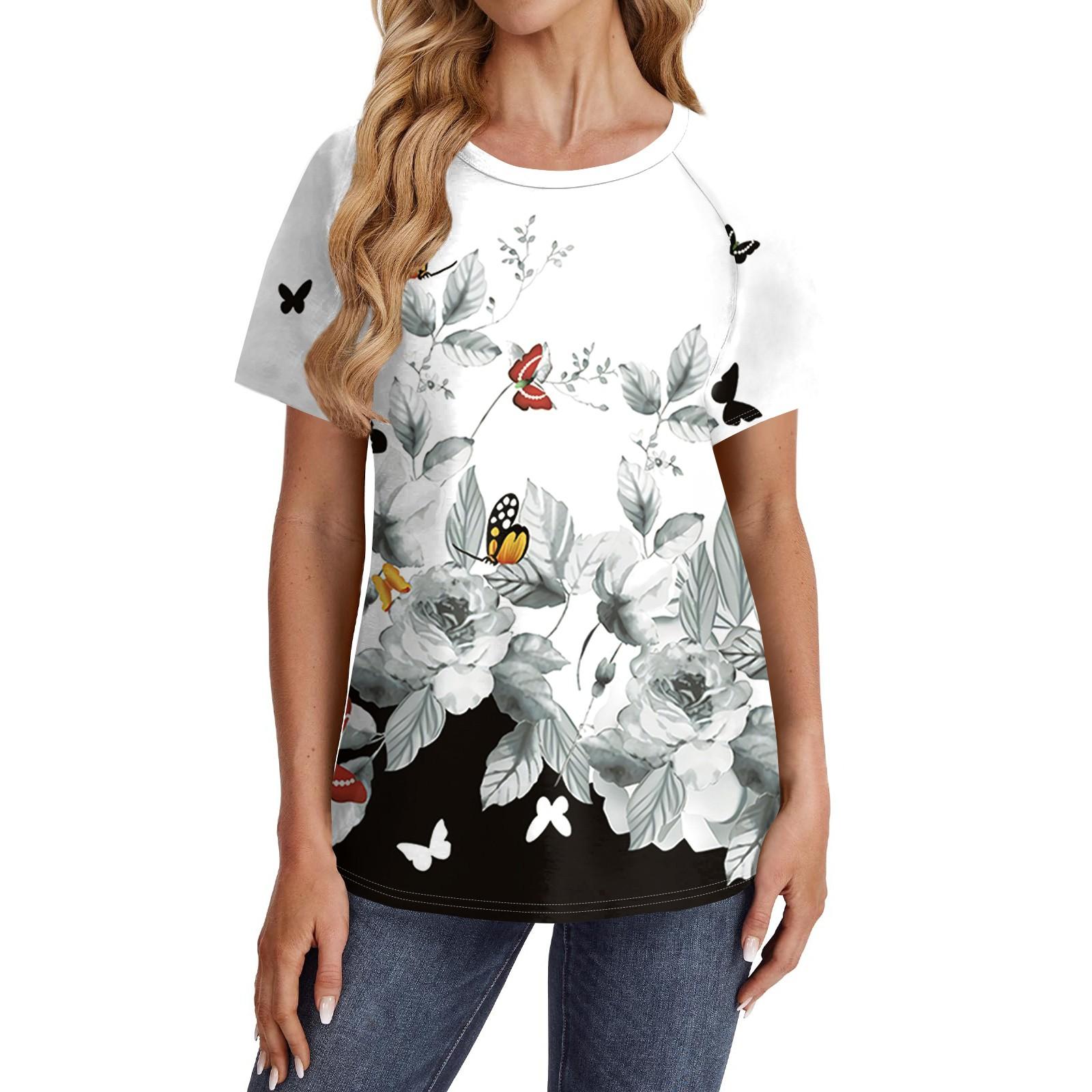 

Женские футболки с коротким рукавом, милые туники с круглым вырезом, топы, базовые футболки, блузки, свободный пуловер XL белый