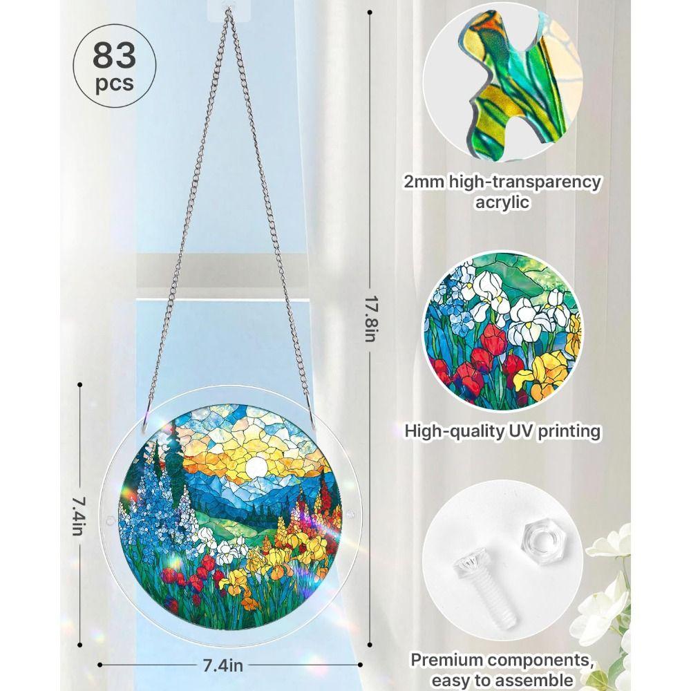 83 Pieces Round Shape Puzzle Suncatcher Acrylic Hanging Ornament Acrylic Puzzle Kit Indoor Display