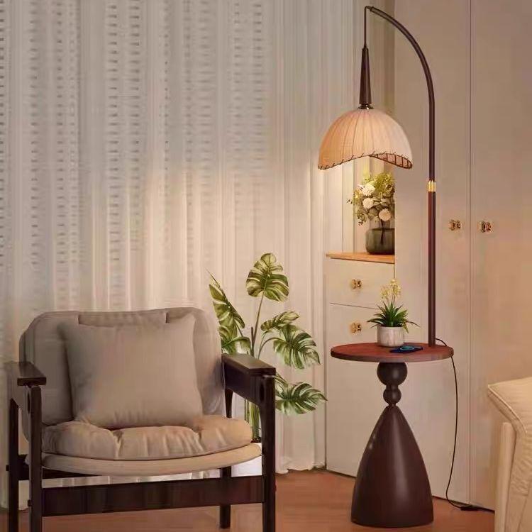 Retro American-Style Floor Lamp with Integrated Storage and Bedside Table Combo
