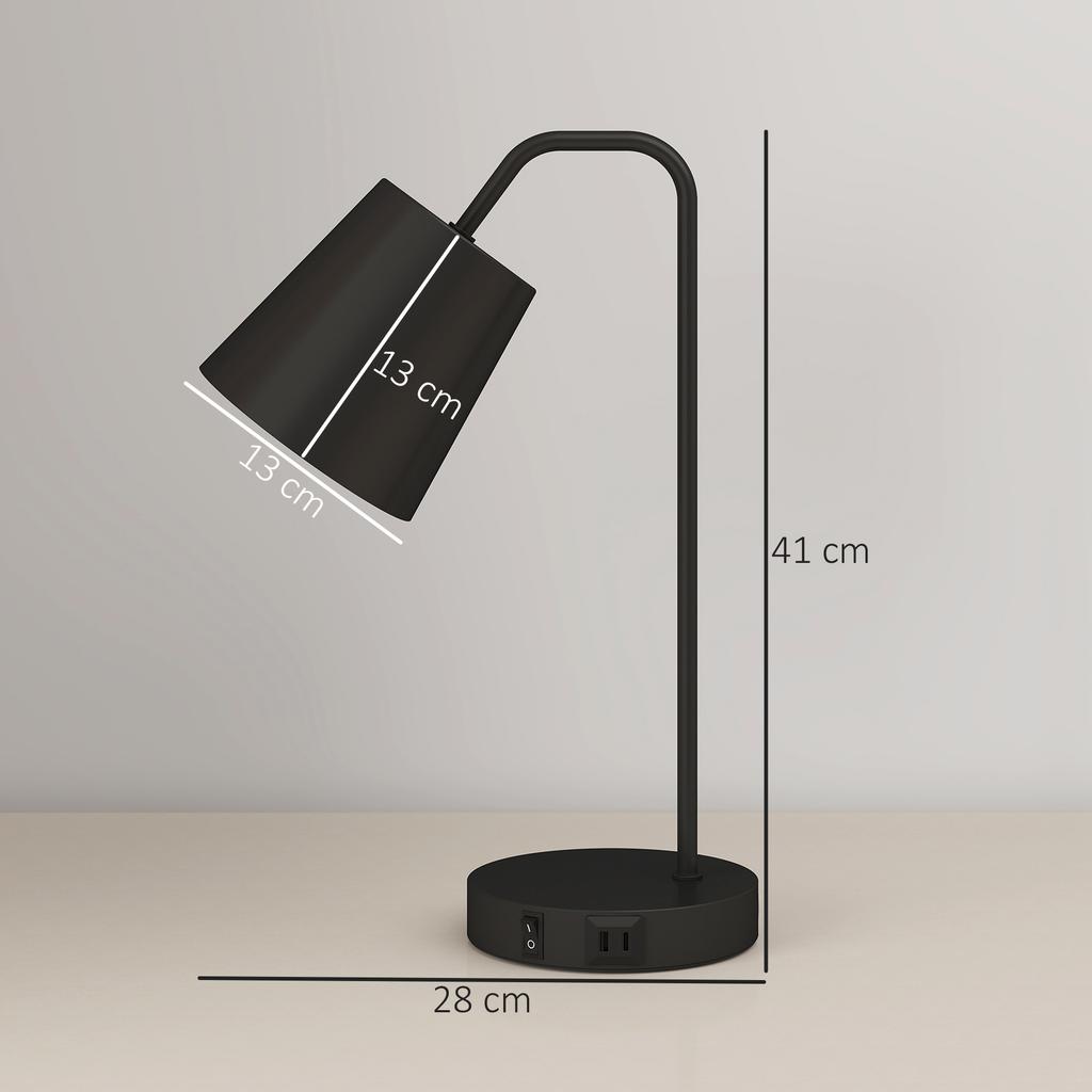 Table Lamp Set, 2 Pieces, Modern Lamps with USB-A and USB-C Port for Bedroom, Living Room & Office, Black
