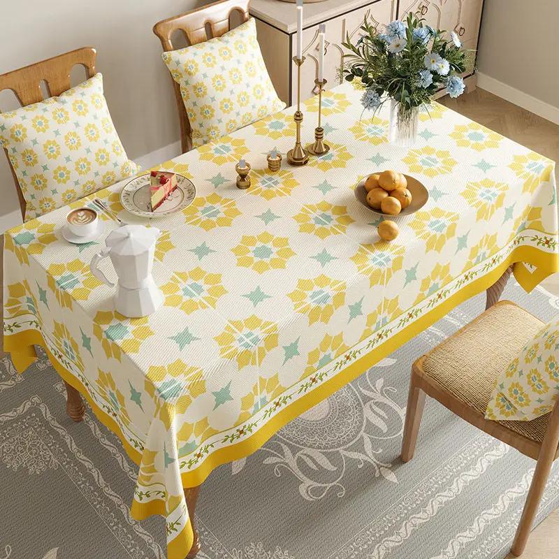 Rectangular Waterproof Cotton Linen Table Cover Flower and Bird Printed Tablecloth Anti Slip Wear-resistant Home Desktop Cover