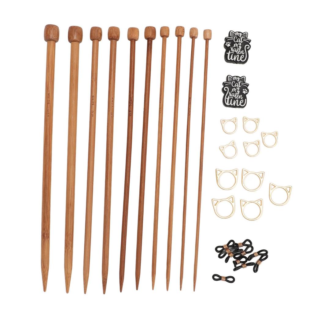 10PCS Bamboo Needles Cat Needle Stoppers and Stitch Markers Non Slip Stitch Rings for Sweater