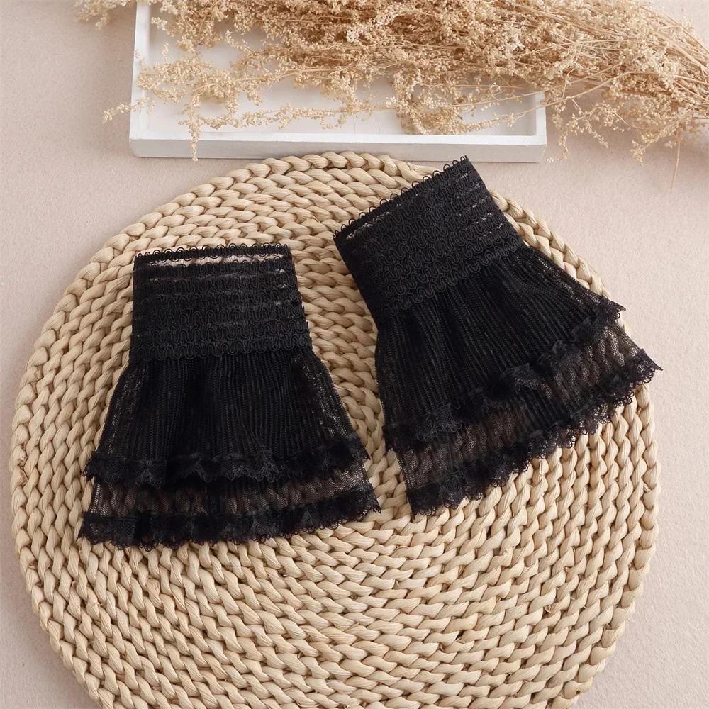 Women Detachable Sleeve Fake Cuffs Female Lace Thin Pleated Flare Sleeve False Cuffs Ruffles Wristband Decorative Accessory