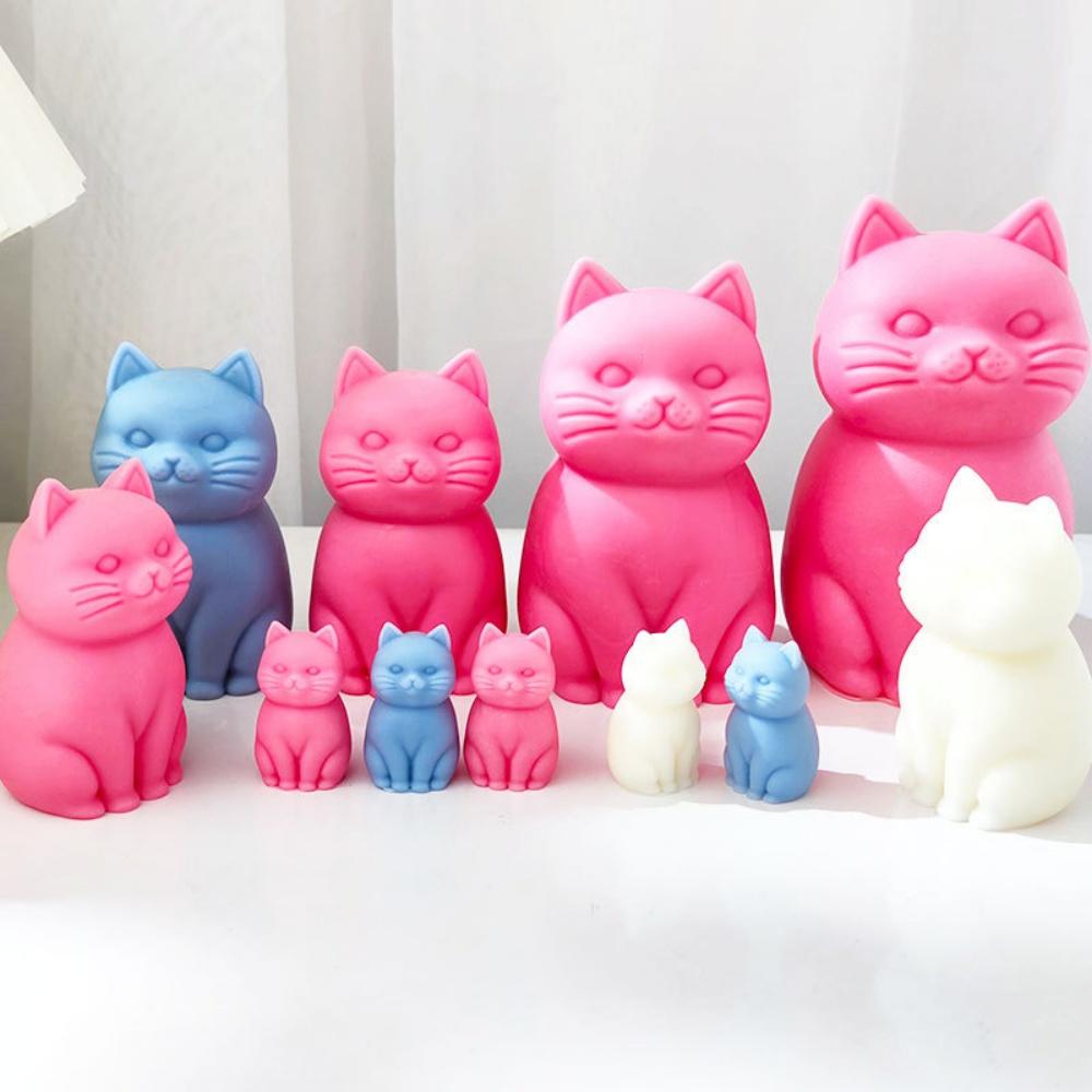 3D Fat Cat Candle Silicone Mold Handmade Cute Size Sitting Cat Aromatherapy Candle DIY Toy Cake Mold Gypsum Resin Ornament Gift