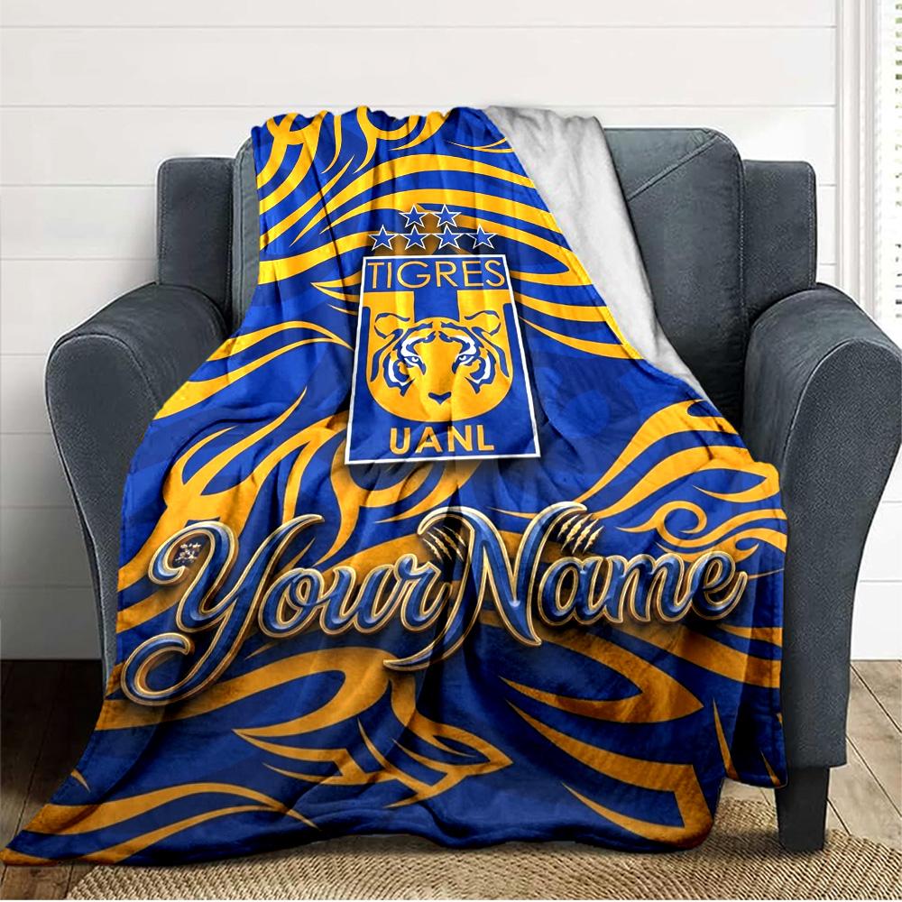 Name Custom Tigres UANL Logo Print Flannel Blanket High Quality Warm Comfortable Cover for All Seasons Perfect for Gifts Home Decor