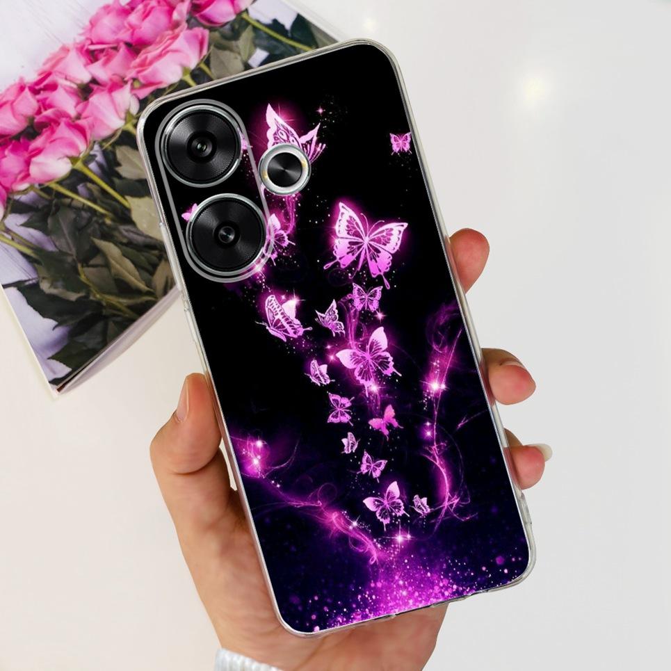 Flower Butterfly Women Fashion Back Cover For Xiaomi Redmi Turbo 3 Phone Funda Transparent Soft TPU Silicone Coque For Poco F6