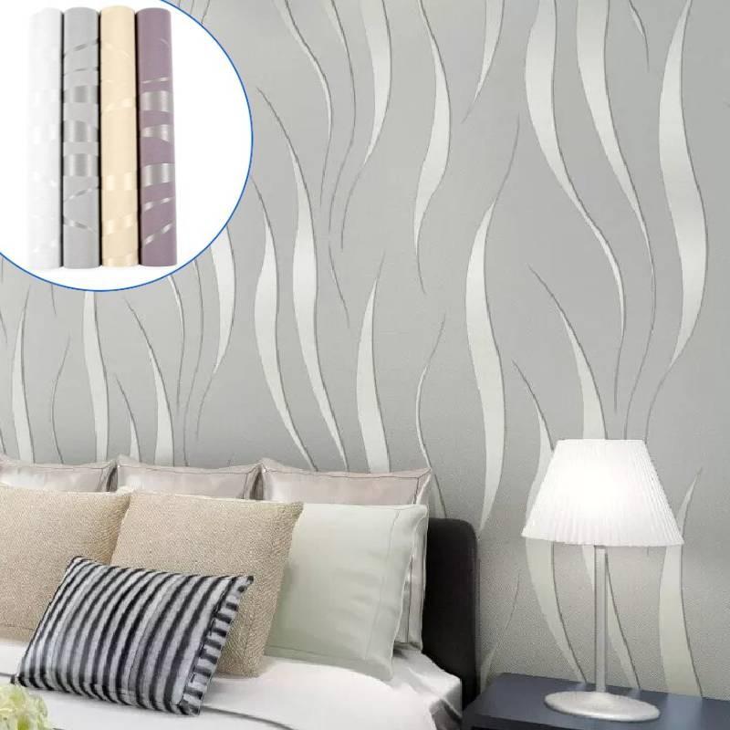 Embossed 3d Wave Stripes Wallpaper Silver Grey Non Woven Living Room Wall Decors