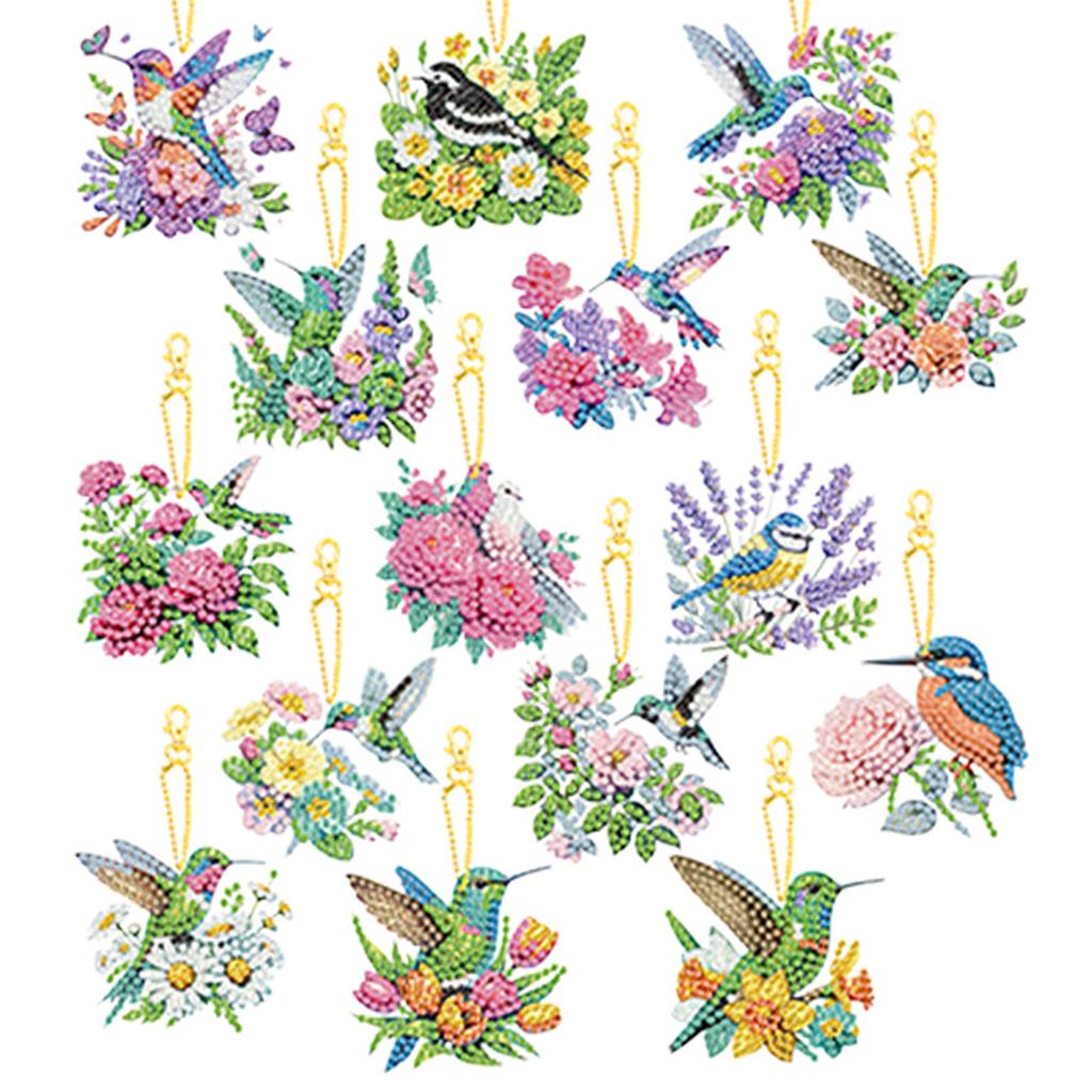 15Pcs Flowers DIY Diamond Painting Keychain Kits Double Sided 5D DIY Diamond Art Pendants Diamond Art Keychain Ornaments