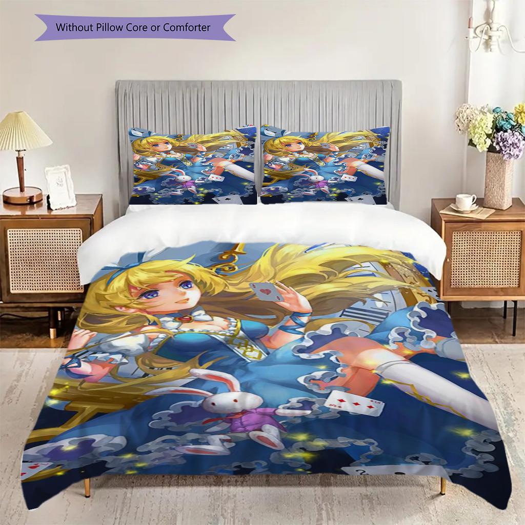 Whimsical Rabbit Timekeeper Three-piece Set (1 * Duvet Cover + 2 * Pillowcase, Without Core) 2D Flat Duvet Cover and Pillowcase Soft and Comfortable