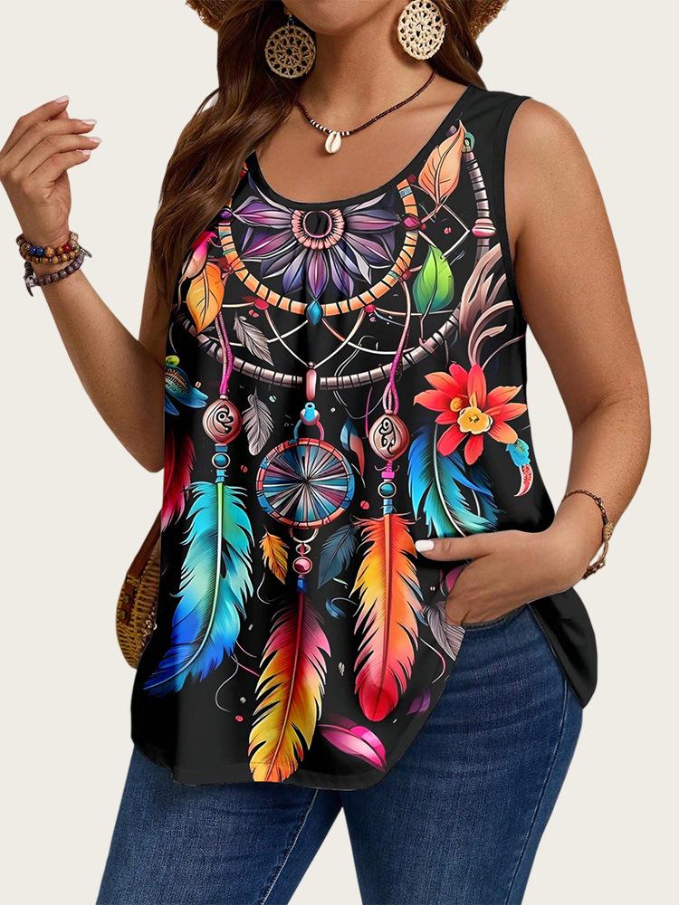 2025 Trendiges Ärmelloses Top mit Denim-Print für Damen in Übergröße - Europäische & Amerikanische Sommer Mode