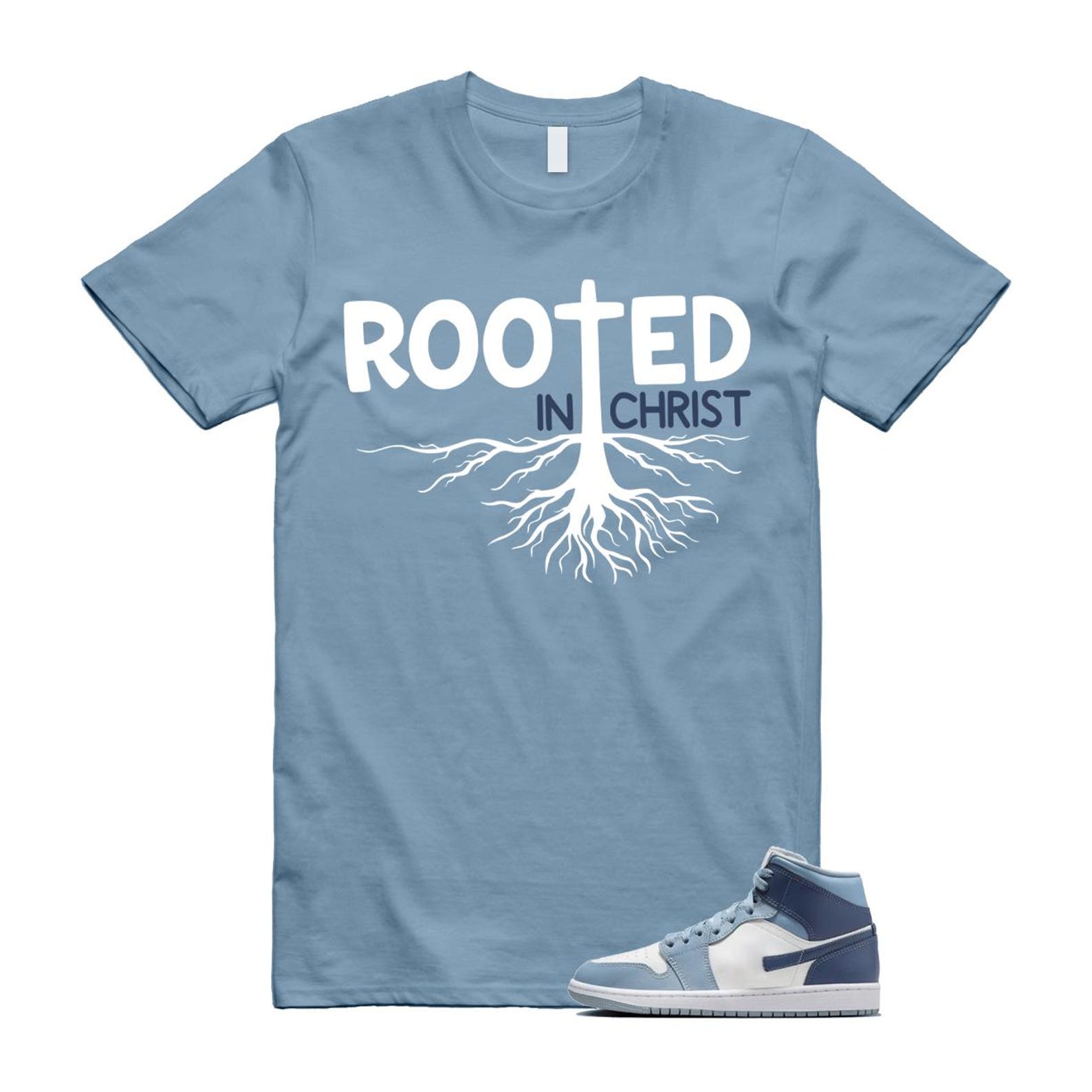 1 Diffused Blue Grey White Mid T Shirt Match ROOTED 2XL