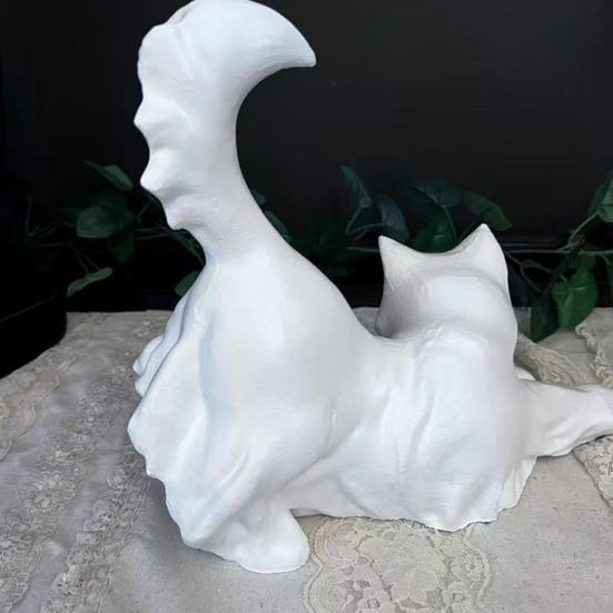 Halloween Ghost Cat Statue Glow-in-the-dark Black White Ghost Cat Resin Figurine Ornament Desktop Decoration Cat Lovers Gift