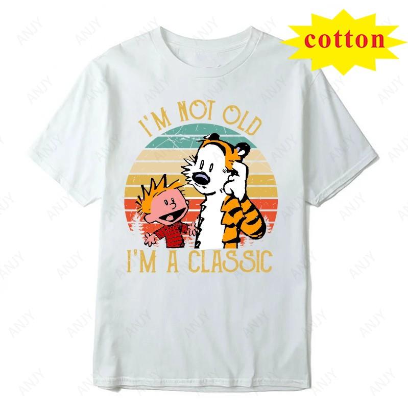 Calvin And Hobbs Tiger Hug Printed Tshirt American Retro Comic Unisexs And Unisexs Short Sleeve Shirt