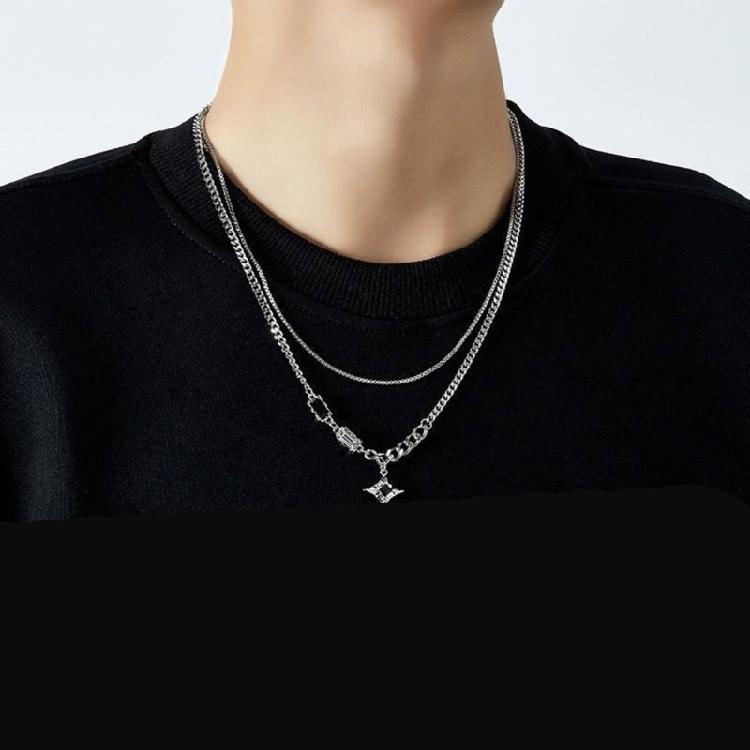 Trendy Unisex Double Layer Lucky Star Necklace Edgy Streetwear Design Couple Matching Jewelry Sturdy Alloy Material
