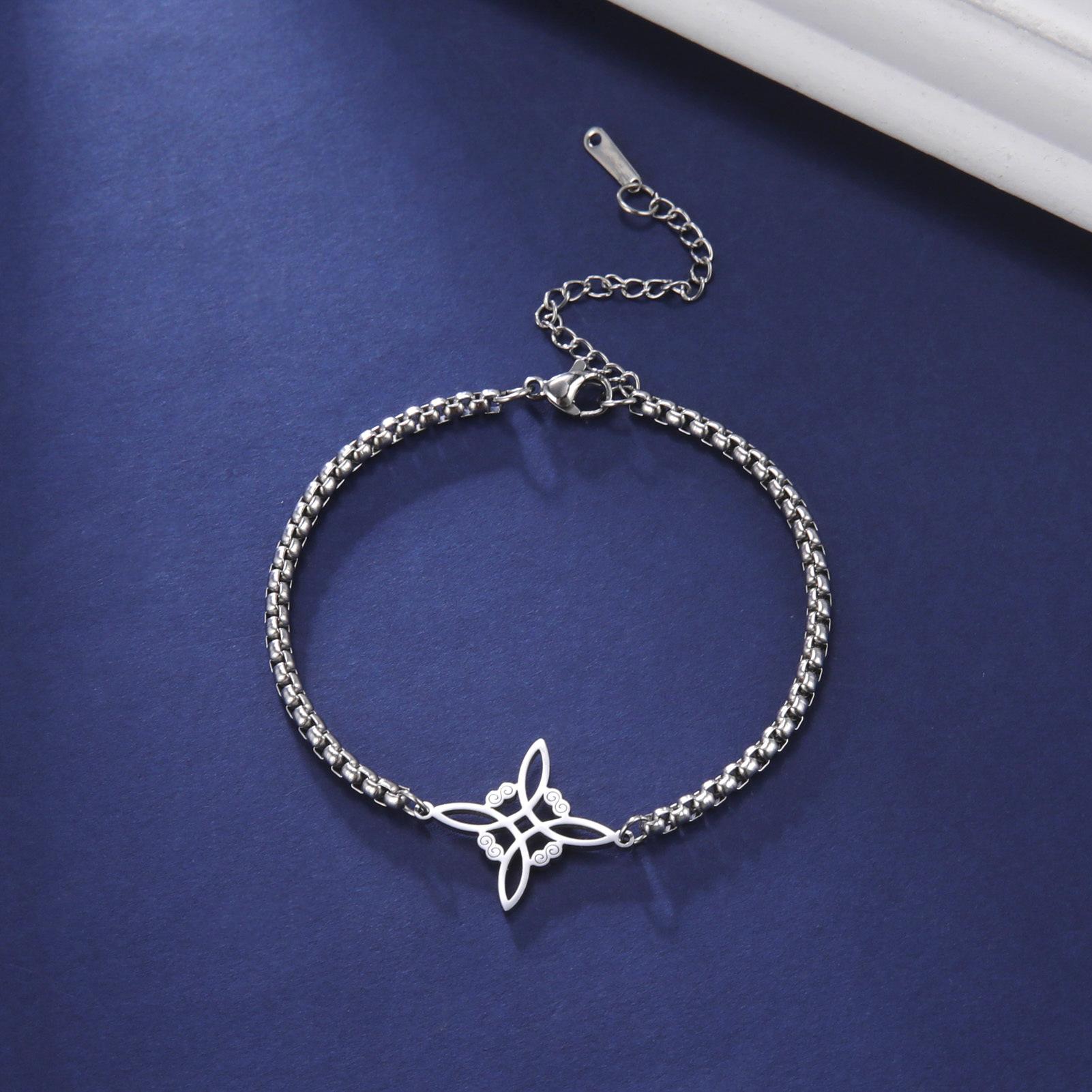 Lucky Star Jewelry Women's Gold Witch Knot S-Bracelet Witchcraft Charm Bracelet Sliver Box Chain Bracelets On Hand Wicca Amulet Zircon Gifts