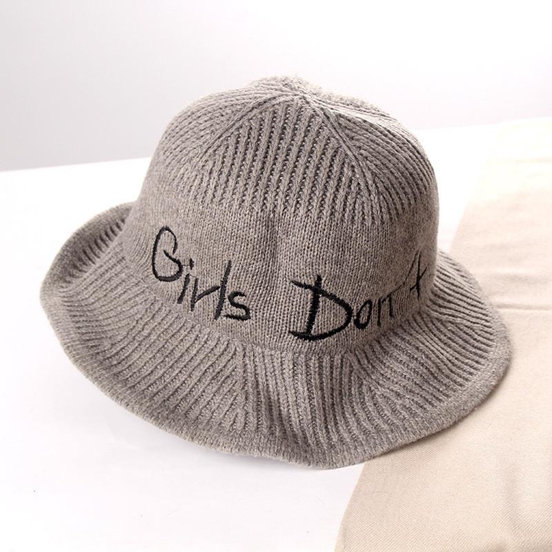 

Warm And Breathable Knit Bucket Hat With Smiley Face Embroidery Gray Girls
