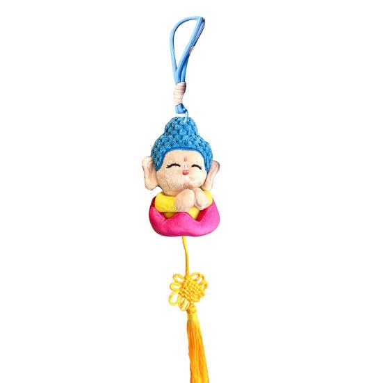 Cartoon Buddha Pendant Keyring with Lanyard Plush Doll Toy Soft Velvet Hanging Ornament Bag Decoration
