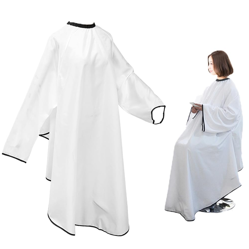 YAARUJEE Haircutting Cutting with Extended Large for Barber and Home Use Cape, Cloth, White, Wrinkle-Resistant Sleeves, Sleeves, Anti-Static,