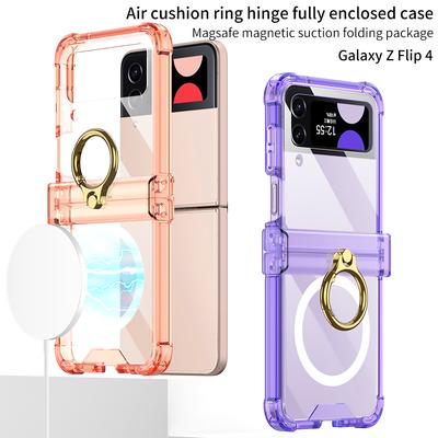 Wireless Charging Magnetic Case For Samsung Galaxy Z Flip 4 Case Zflip4 Ring Hinge Fully Enclosed Transparent Hard Magsafe Cover