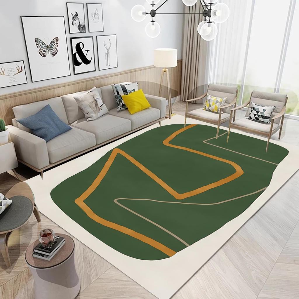 Boho Mid Century Style Area Rug Modern Plant Leaves Carpet Non Slip Abstract Art Floor Mat for Living Room Bathroom Office Decor