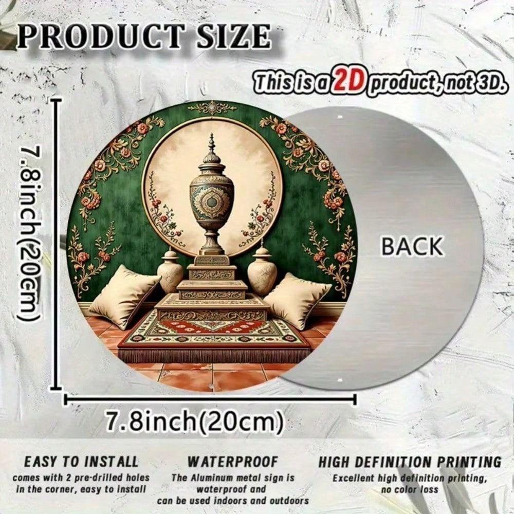Metal Wall Art Islamic 2D Round Aluminum Sign for Living Room