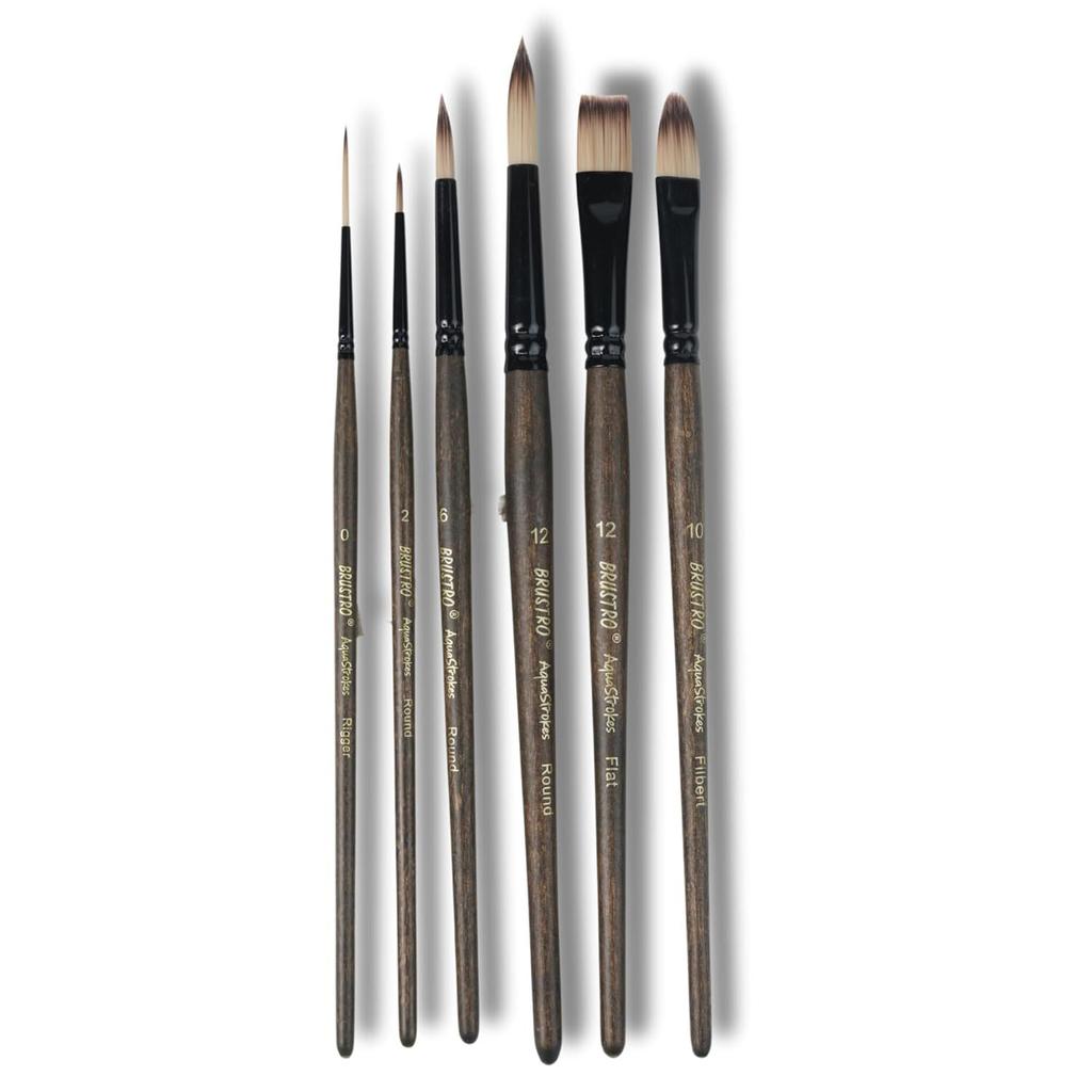 Set of 6 | Ideal for Watercolour, Gouache, Acrylics, Oil Brush, Synthetic Bristles, Wooden Handle
