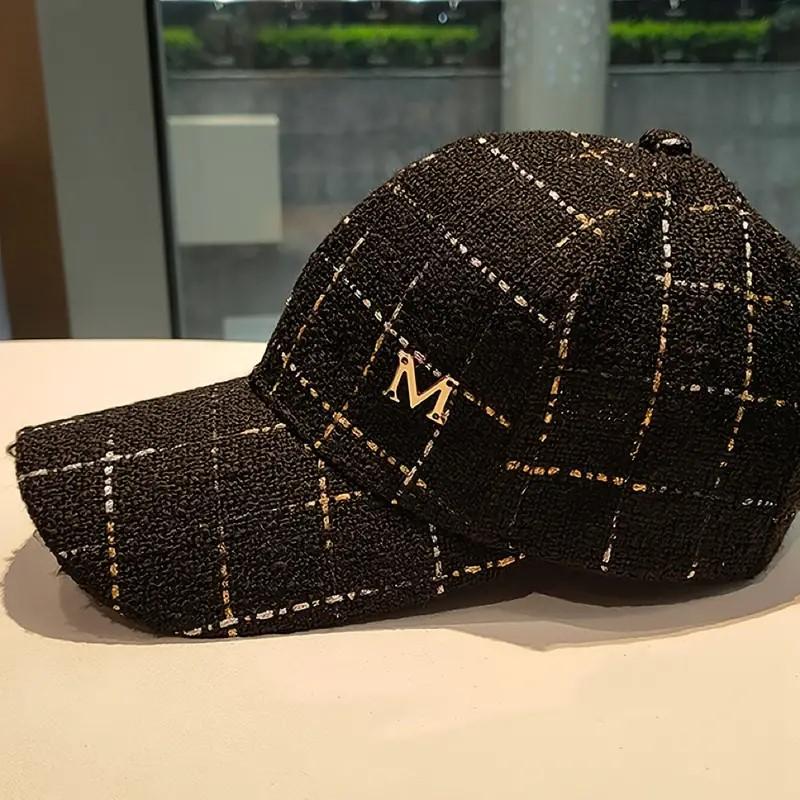 Baseball Cap Black Elegant Dad Hat Lightweight Adjustable Sun Hat For Women Female Metal M Patch All-Match Trendy For Daily