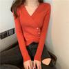 Autumn and Winter Button Irregular Long-sleeved Knitted Sweater Women's New Korean Version Design V-neck Bottoming Shirt Top