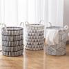 Round Folding Grid Stripe Laundry Storage Basket Clothes Holder Bucket Organizer