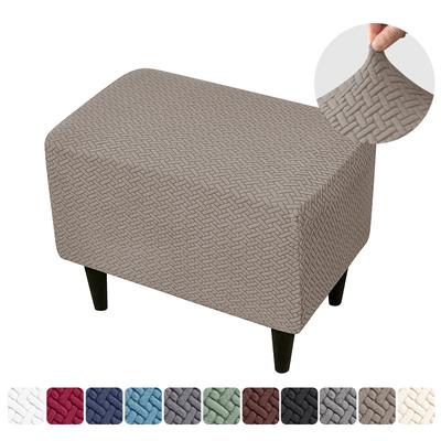 Jacquard Rectangle Ottoman Covers Stretch Durable Footstool Slipcovers Elastic All-inclusive for Living Room Bedroom Pouf Cover