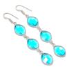 Natural Swiss Blue Topaz Gemstone 925 Sterling Silver Jewelry Earring 3.07" AEE-11289
