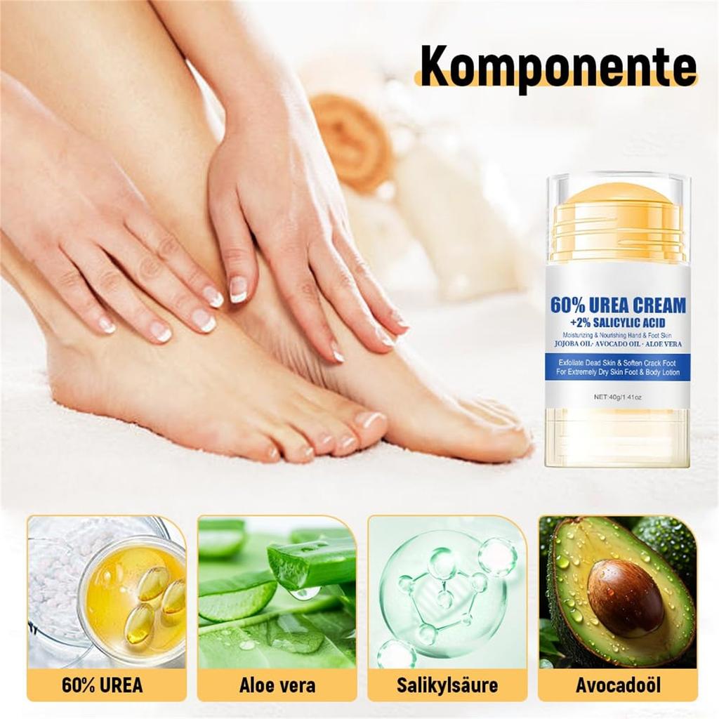 60% Urea Plus 2% Salicylsäure Fußcreme Feuchtigkeitscreme für trockene rissige Füße Knie Ellbogen Hände Hydriert & Nährt Fußpflege
