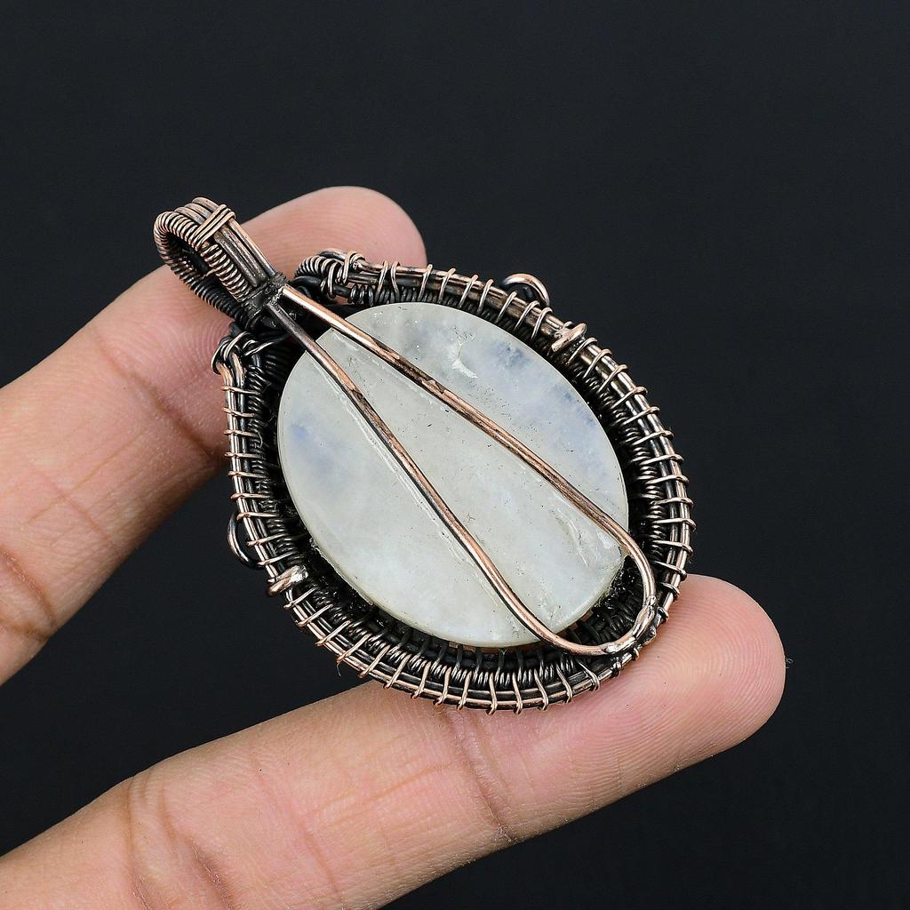 Moonstone Pendant Gemstone Jewelry, 999 Copper Wire Wrapped Pendant, Gift For Women Handmade Pendant