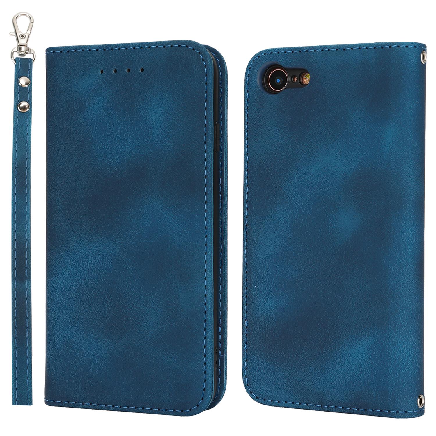 

For iPhone SE (2022)/(2020)/8/7 Stand Case Magnetic Closure Skin Touch Leather Flip Phone Cover with Wallet Blue