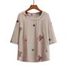 Summer Middle-aged and Elderly Plus Size Women's Ethnic Style Embroidered Three-quarter Sleeve T-shirt