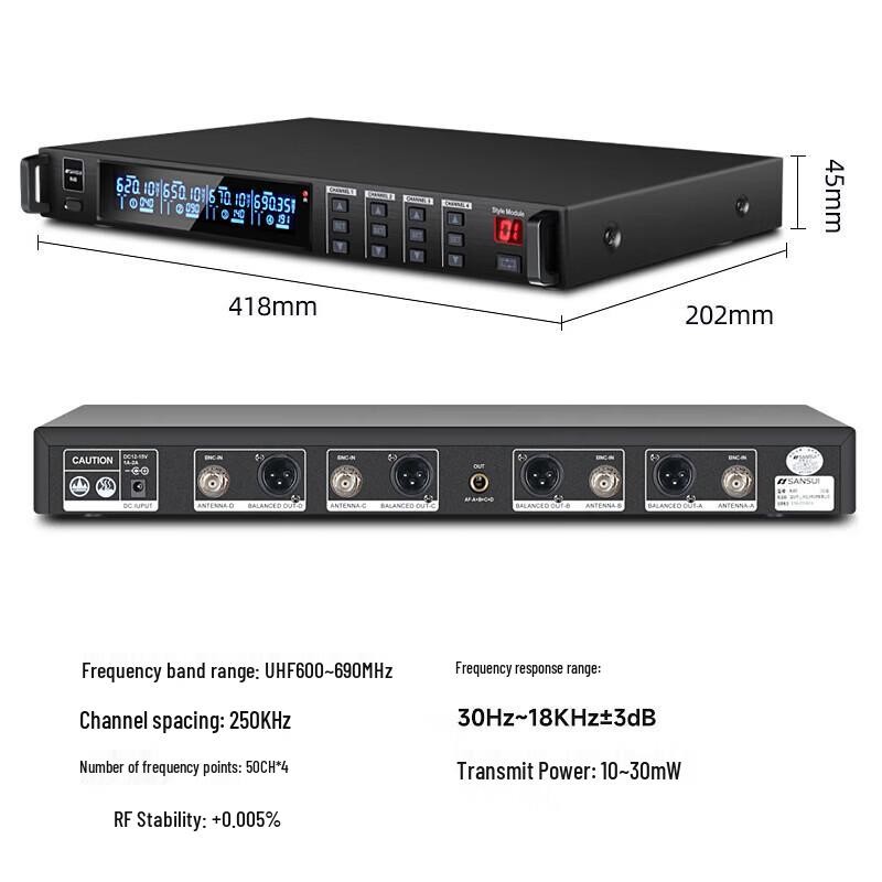 SANSUI K40B Wireless 1-to-4 Conference Microphone System CN plug (adapter included)