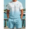 Summer Tropical Floral Print Crew Neck Short Sleeve Casual T-Shirt and Shorts Set Beach Outfit Beach Tops Shorts Suit