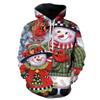 Mens 3D Christmas Print Hoodie Sweatshirt With Santa Reindeer Snowman Design Loose Fit Long Sleeve Pullover