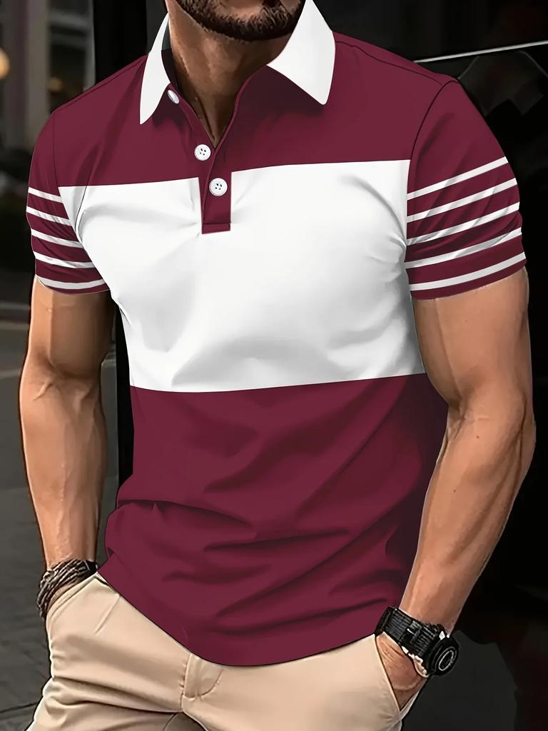 Maglietta Polo a Maniche Corte da Uomo per l'Estate  T-shirt a Maniche Corte con Colletto a Blocchi di Colore Orizzontali  Top Casual Slim-Fit da Ufficio e Quotidiano per Uomo
