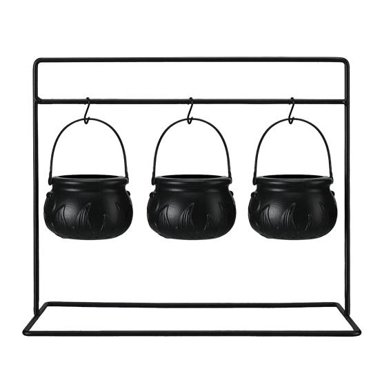 Halloween Witch Cauldron on Rack Trick or Treat Candy Serving Bowl Black Plastic Candy Holder for Halloween Party Decor