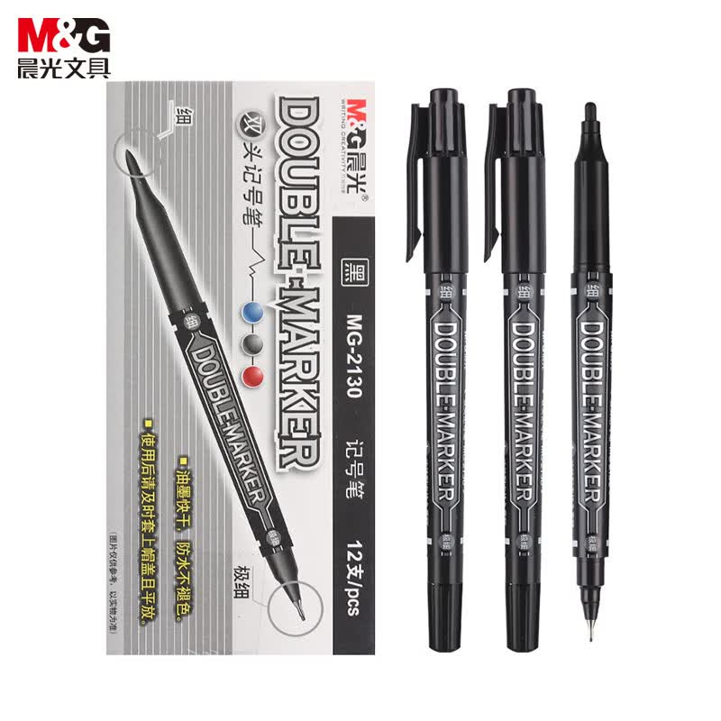 M&G Black Dual-Tip Fine Marker Pen чёрный